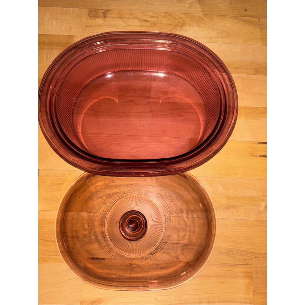 CORNING VISION CRANBERRY 4 L 4 QT Roaster Roasting Dutch Oven & Lid V-34-B - Picture 3 of 7